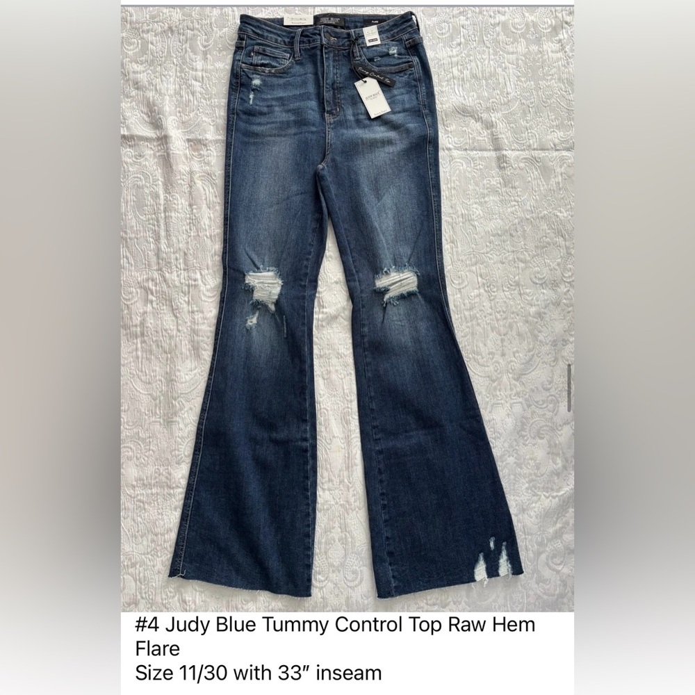 NEW Judy Blue Dark Wash Lightly Distressed Flare Jeans